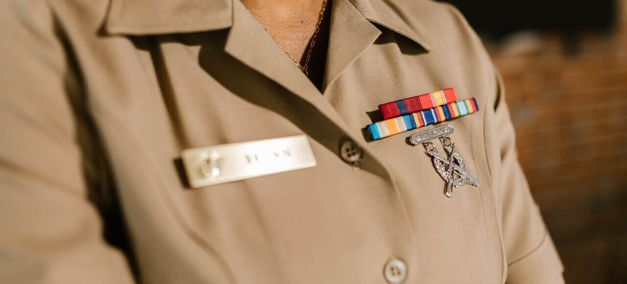 Close-up of decorated military uniform, representing military divorce legal services