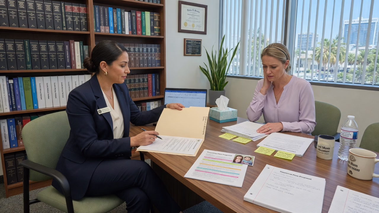 Family lawyer San Diego meeting with client for divorce and custody consultation